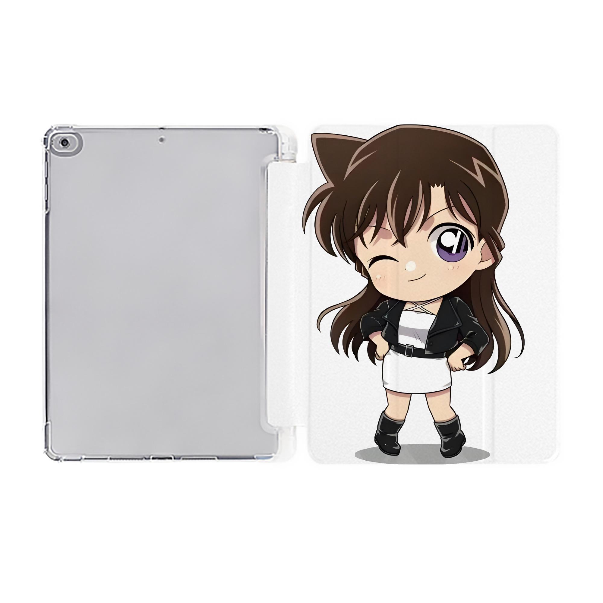 （画像用） 名探偵コナン 毛利 蘭 もうり らん、モーリ ラン Detective Conan Rachel Moore IPad ケース ペン収納付き 三つ折りスタンド PUレザー×シリコン 対応機種9.5/10.5/10.9インチ